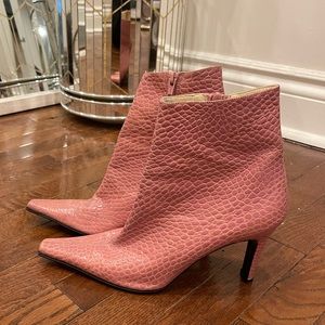 Barbie Pink Italian Croc Leather Ankle Boots